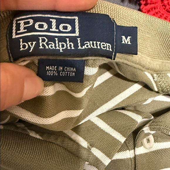 Ralph Lauren Olive and White Striped Polo Shirt - Picture 3 of 3